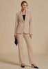Beige Women's Elegant Business Pantsuit — Single Button Blazer & High Waisted Pants with Adjustable Waistband