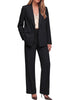 Black Women's 2 Piece Double Breasted Pantsuit — Double Breasted, Wide Leg & Structured Shoulders, Professional Dressy Pantsuit Set, Office Chic, 2026 Fall Fashion
