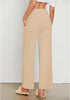 Beige Women's Ankle-Length High-Waist Pants Relaxed Fit Wide-Leg Pull-On Side Pocket