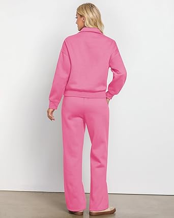 Pink Women Clothing Long Sleeve Suit Wide Leg Sweatshirt Hip-Hitting Length Banded Hem Cuffs Pantsuits