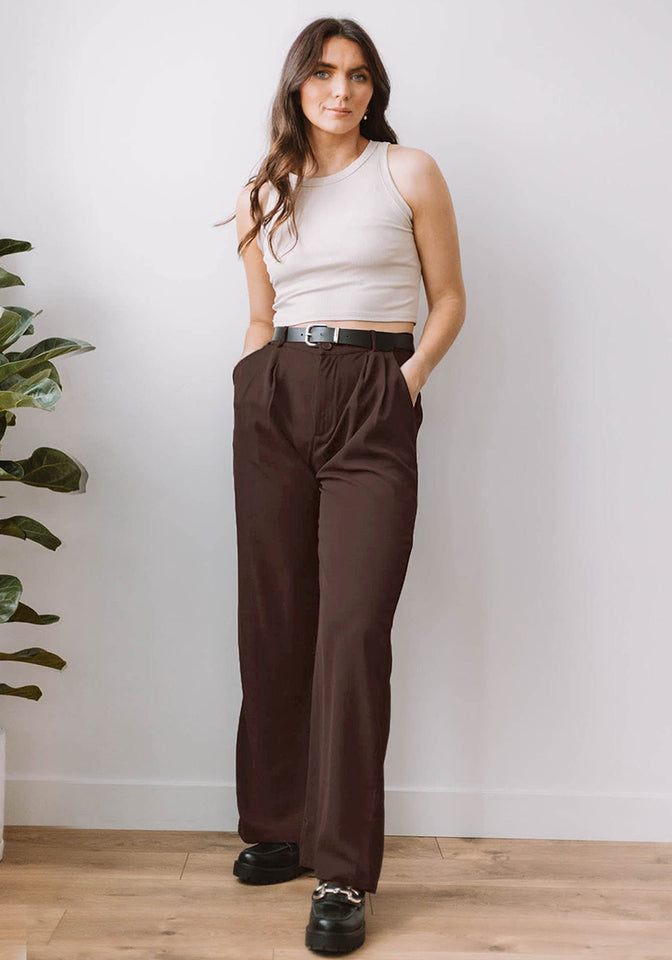 chocolate brown dress pants women's Chocolate Brown High Waisted Wide Leg Pants - All Bottoms