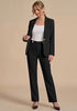 Black Women's Elegant Business Pantsuit — Single Button Blazer & High Waisted Pants with Adjustable Waistband