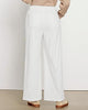 White Women's Casual High Waist Pocket Polyester Relaxed Fit Wide Leg Pants