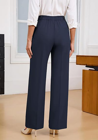 GRAPENT Women's High Waisted Wide Leg Work Pants | Elastic Back Waist, Front Pleated, Business Casual Office Outfits