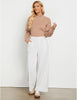 White Women's Casual High Waist Pocket Polyester Relaxed Fit Wide Leg Pants