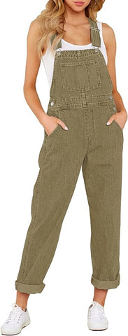 Slate Green Women's Casual Stretch Denim Bib Overalls Pants Pocketed Jeans Jumpsuits