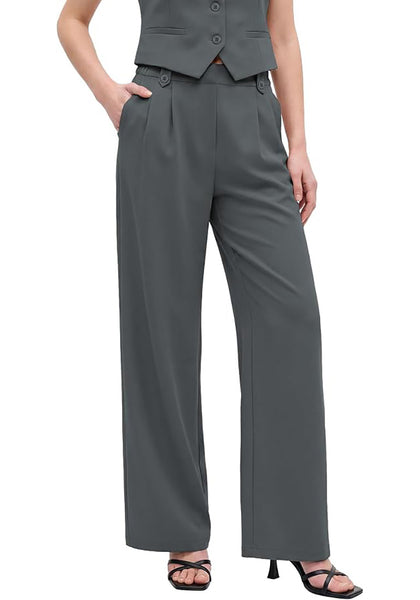 GRAPENT Women's Wide Leg Dress Pants | Pull On Closure, High Waisted, Elastic Back Waist, Front Pleated, Business Casual Office Wear