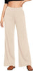 Light Beige Women's Casual Elastic Waist Full Length High Waisted Relaxed Fit Stretch Wide Leg Pants in Acrylic Fibers