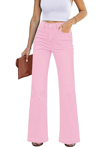 Orchid Pink Mid-Waisted Stretchable Straight Leg Denim Jeans