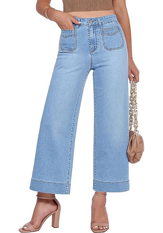 Women's High Waisted Wide Leg Cropped Denim Jeans Fashion Casual Jeans