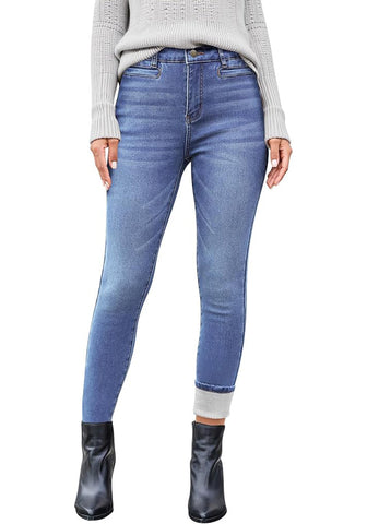 Women's High Waisted Powder Blue Skinny Fleece Lined Denim Jeans