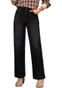 Washed Black Women's High Waisted Wide Leg Jeans with Comfort Stretch and Functional Pockets