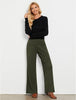 Army Green Women's Casual Elastic Waist Full Length High Waisted Relaxed Fit Stretch Wide Leg Pants in Acrylic Fibers