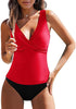 Tankini Tops for Women Deep V Neck Front Ruched  Swimwear with Adjustable Wide Straps