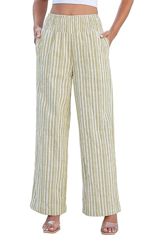 Women’s Striped Wide Leg Pants Causal Elastic High Waist Full Length Trousers with Pockets
