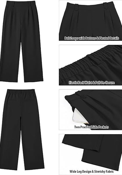 GRAPENT Women's Wide Leg Dress Pants | Pull On Closure, High Waisted, Elastic Back Waist, Front Pleated, Business Casual Office Wear