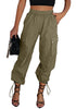 Olive Green Women's Casual Cargo Pant High Waisted Y2K Nylon Trousers