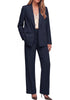 Navy Blue Women's 2 Piece Double Breasted Pantsuit — Double Breasted, Wide Leg & Structured Shoulders, Professional Dressy Pantsuit Set, Office Chic, 2026 Fall Fashion