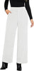 White Women's Casual High Waist Pocket Polyester Relaxed Fit Wide Leg Pants