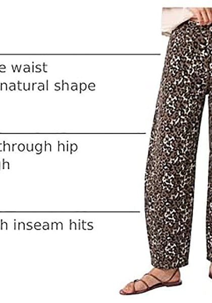 Bleached Sand Leopard Women's Trendy Leopard Barrel Jeans — High Waisted Baggy Wide Leg Stretchy Denim Pants with Front Seam & Ankle Length