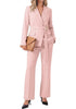Peach Blush Women's 2 Piece Blazer Pants Suit, Business Casual Long Sleeve Belted Double Breasted Blazer & Elastic High Waisted Flared Pants Set, Dressy Office Work Outfits