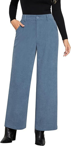 Windward Blue Women's Casual High Waist Pocket Polyester Relaxed Fit Wide Leg Pants