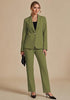 Olive Green Women's Elegant Business Pantsuit — Single Button Blazer & High Waisted Pants with Adjustable Waistband