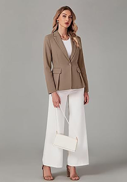 Sepia Tint Women's  Peplum Suit Jacket Blazer, Tailored Fitted Long Sleeve with Built-in Shoulder Pads, Dressy Casual for Office, Business & Everyday Wear