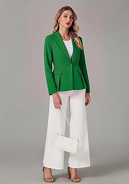 GreenGreen Women's  Peplum Suit Jacket Blazer, Tailored Fitted Long Sleeve with Built-in Shoulder Pads, Dressy Casual for Office, Business & Everyday Wear