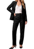 Black Women's Elegant Business Pantsuit — Single Button Blazer & High Waisted Pants with Adjustable Waistband