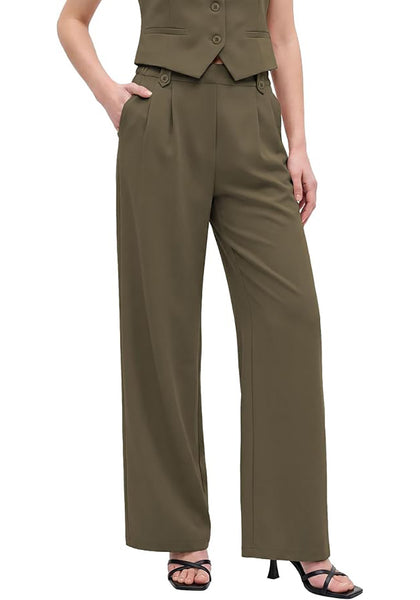 GRAPENT Women's Wide Leg Dress Pants | Pull On Closure, High Waisted, Elastic Back Waist, Front Pleated, Business Casual Office Wear