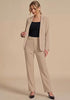 Beige Women's Elegant Business Pantsuit — Single Button Blazer & High Waisted Pants with Adjustable Waistband