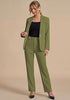 Olive Green Women's Elegant Business Pantsuit — Single Button Blazer & High Waisted Pants with Adjustable Waistband