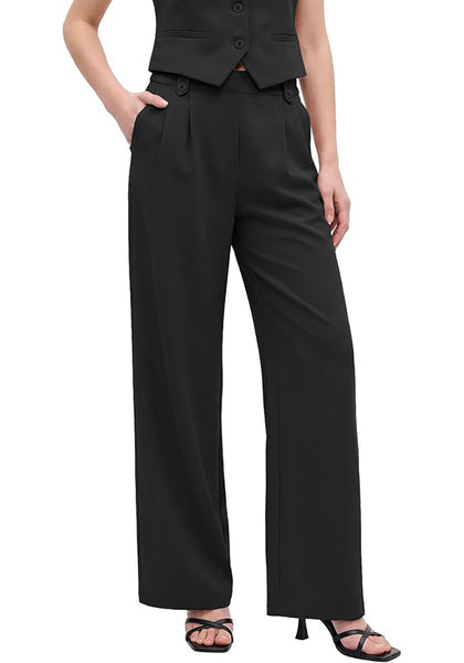 GRAPENT Women's Wide Leg Dress Pants | Pull On Closure, High Waisted, Elastic Back Waist, Front Pleated, Business Casual Office Wear