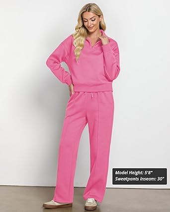 Pink Women Clothing Long Sleeve Suit Wide Leg Sweatshirt Hip-Hitting Length Banded Hem Cuffs Pantsuits