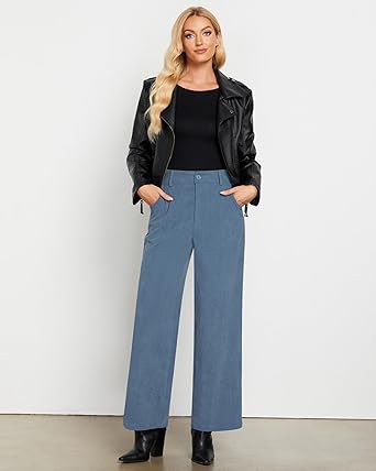 Windward Blue Women's Casual High Waist Pocket Polyester Relaxed Fit Wide Leg Pants