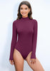 Wine Red Women's Basic Long Sleeve Turtleneck Body Suits Jumpsuits
