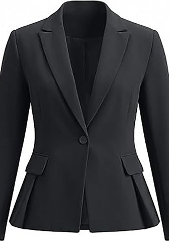 Charcoal Women's  Peplum Suit Jacket Blazer, Tailored Fitted Long Sleeve with Built-in Shoulder Pads, Dressy Casual for Office, Business & Everyday Wear