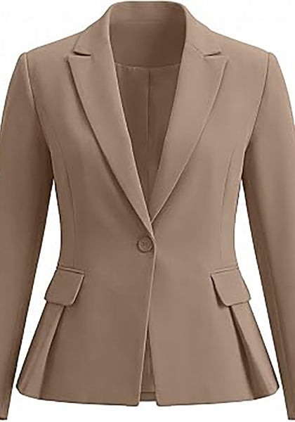 Sepia Tint Women's  Peplum Suit Jacket Blazer, Tailored Fitted Long Sleeve with Built-in Shoulder Pads, Dressy Casual for Office, Business & Everyday Wear