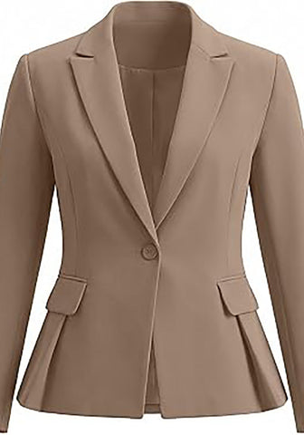 Sepia Tint Women's  Peplum Suit Jacket Blazer, Tailored Fitted Long Sleeve with Built-in Shoulder Pads, Dressy Casual for Office, Business & Everyday Wear