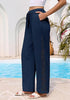 Women's Loose Wide Leg Pants with Hollow Out Side High Waisted Drawstring Elastic Casual Summer Trousers