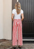 Women's Fashion High Waist Wide Leg Loose Fit Red White Striped Denim Jeans