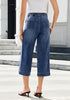 Casual Capri Jeans for Women Wide Leg Elastic Drawstring Waist Cropped Denim Trousers