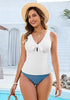 High Stretch One Piece Swimsuit Tie Front Keyhole Sleeveless Tank Style Swimwear