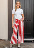 Women's Fashion High Waist Wide Leg Loose Fit Red White Striped Denim Jeans