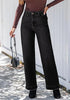 Washed Black Women's High Waisted Wide Leg Jeans with Comfort Stretch and Functional Pockets