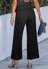 Washed Black Cropped Wide Leg High Waisted Drawstring Denim Jeans For Women