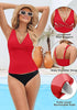 Tankini Tops for Women Deep V Neck Front Ruched  Swimwear with Adjustable Wide Straps
