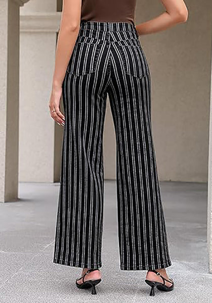 High Waisted Striped Wide Leg Jeans for Women Vintage Denim Loose Fit Casual Pants