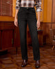Washed Black High Waist Denim Pants Straight Leg Comfort Stretch Jeans Full Length Jeans with Pockets Casual